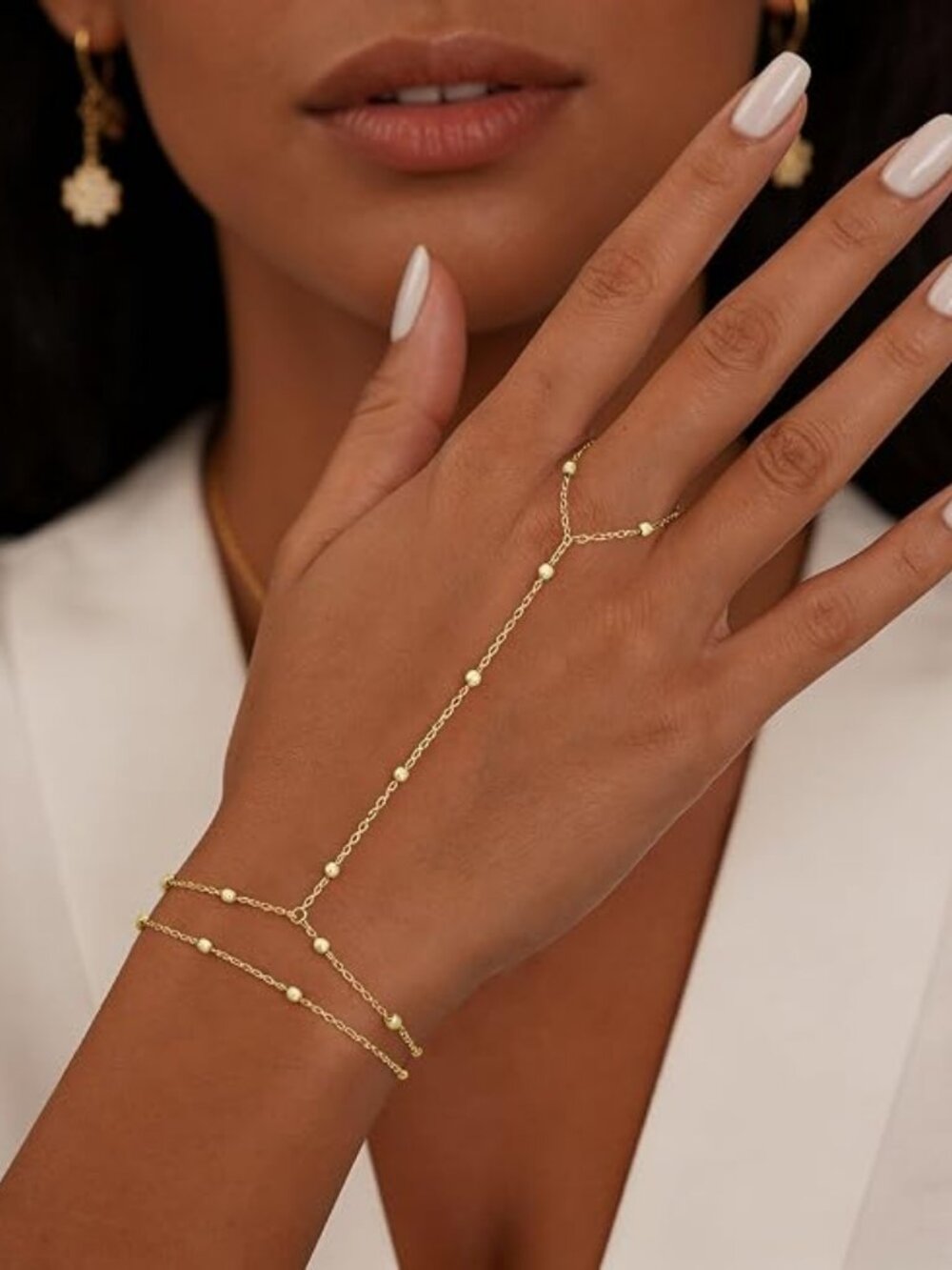 Dainty Gold Hand Chain Bracelet Stack 14k Gold plated